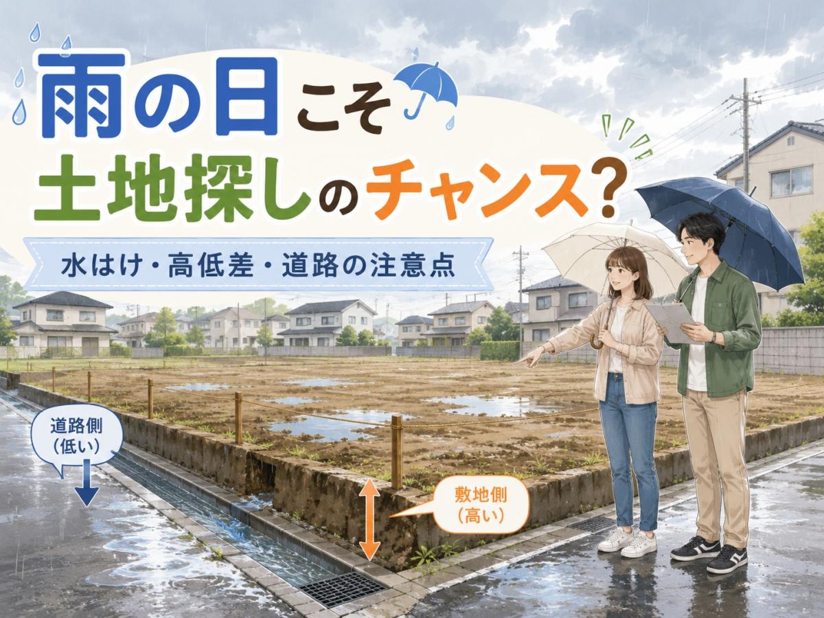 雨の日こそ土地探しのチャンス?新築前に確認したい水はけ・高低差・道路の注意点