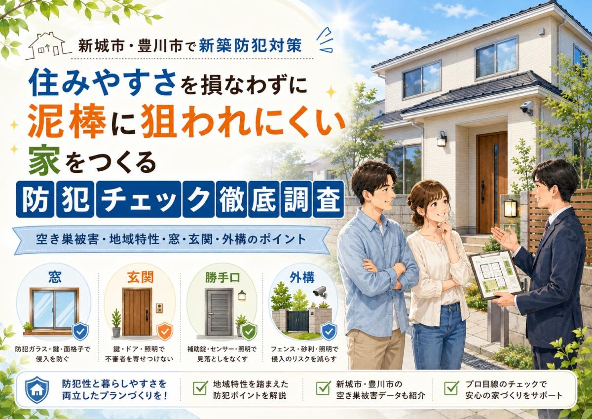 新城市・豊川市で新築防犯対策|住みやすさを損なわずに泥棒に狙われにくい家をつくる防犯チェック徹底調査