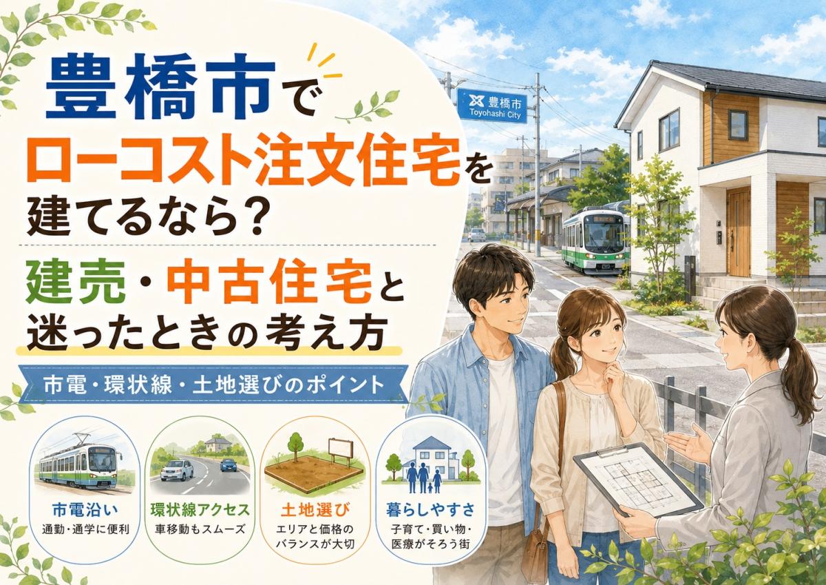 豊橋市でローコスト注文住宅を建てるなら?市電・環状線・土地選びから建売・中古住宅との違いまで解説