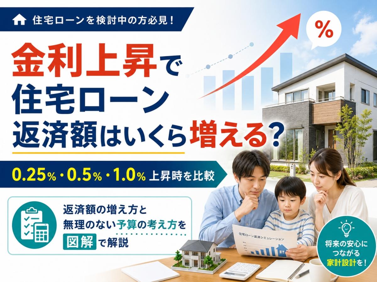 【2026年】金利上昇で住宅ローン返済額はいくら増える?0.25%・0.5%・1.0%上昇時を比較