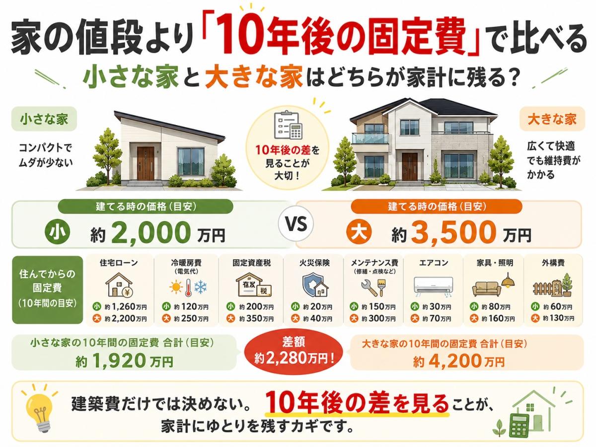 家の値段より「10年後の固定費」で比べる|小さな家と大きな家はどちらが家計に残る?